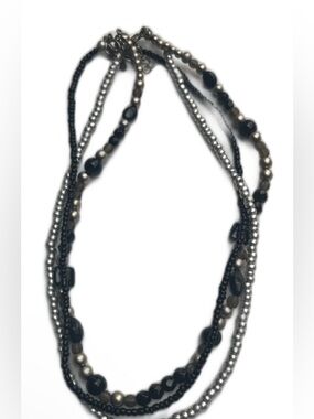 Multi-Strand Black & Silver Beaded Necklace - Women Jewelry
